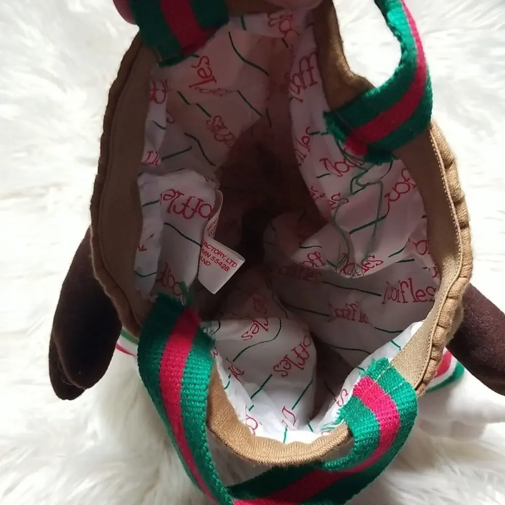 Vintage 90s Christmas Reindeer Plush Bag Holiday Novelty Kitsch